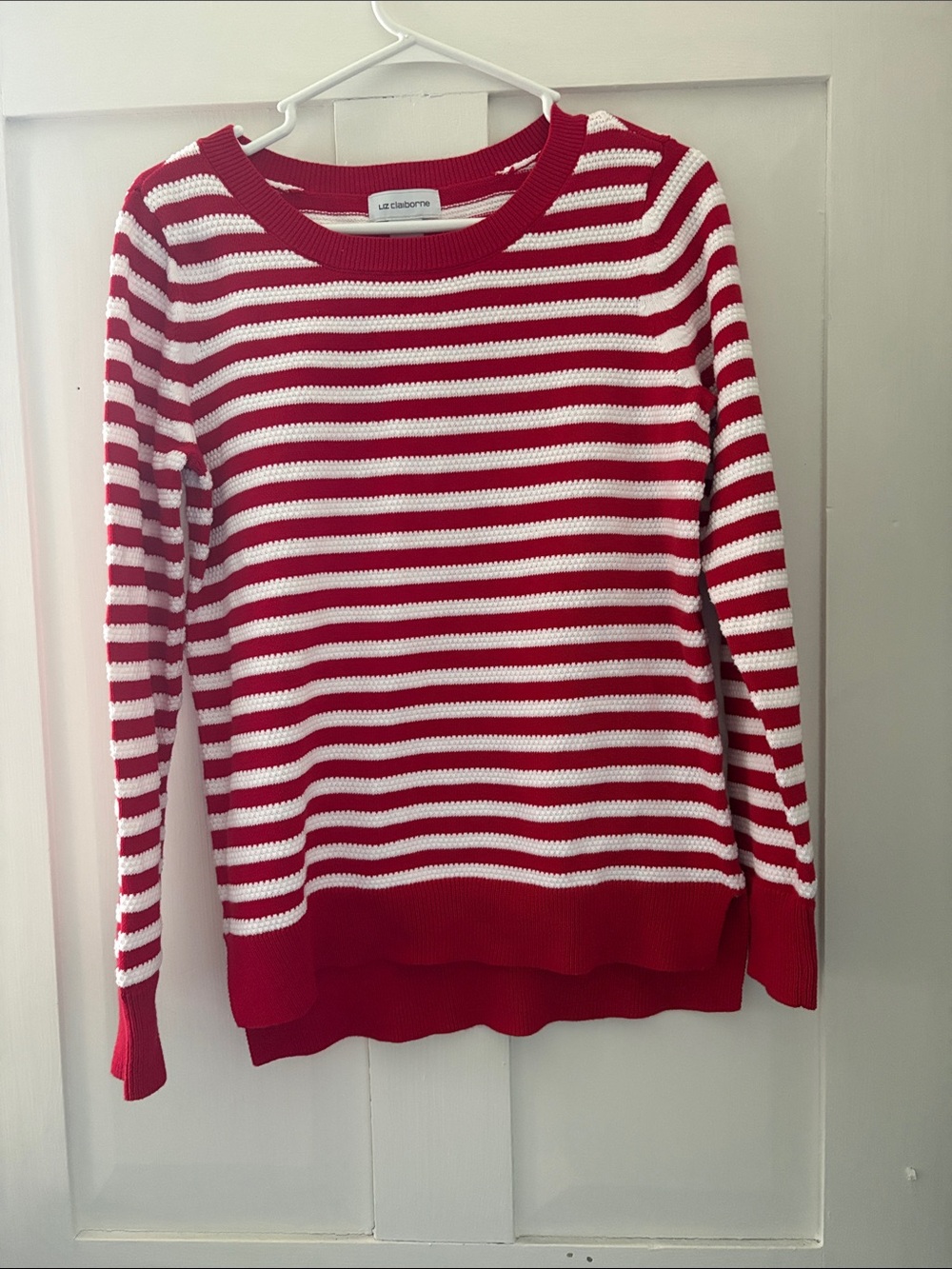 Liz Claiborne Red and White Striped Crewneck Sweater